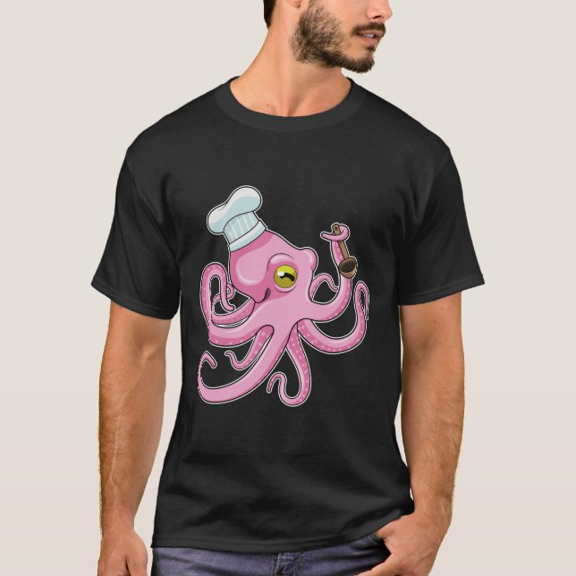 Octopus as Cook with Wooden spoon T-Shirt (Front)