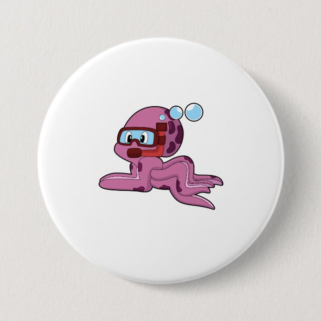 Octopus as Diver with Snorkel 7.5 Cm Round Badge (Front)