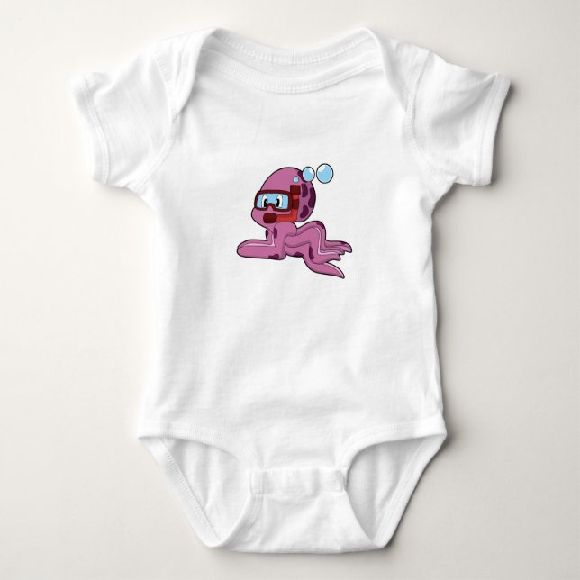 Octopus as Diver with Snorkel Baby Bodysuit (Front)