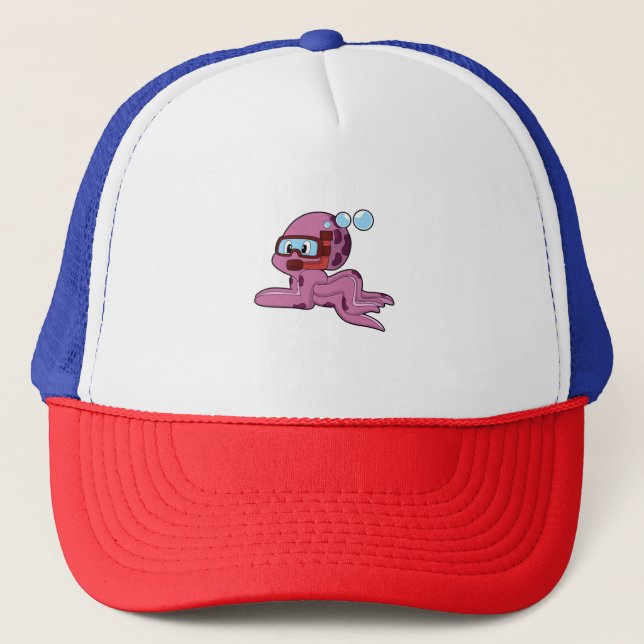 Octopus as Diver with Snorkel Trucker Hat (Front)