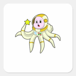 Octopus as Diver with Star Square Sticker