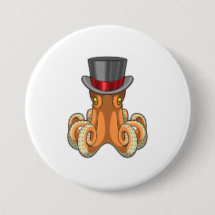 Octopus as Gentleman with Top hat 7.5 Cm Round Badge
