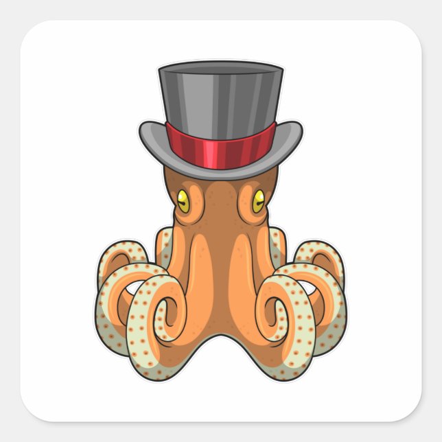 Octopus as Gentleman with Top hat Square Sticker (Front)