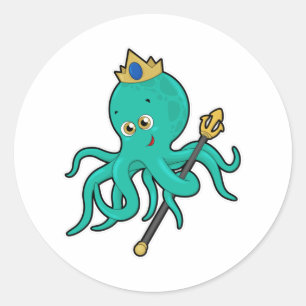 Octopus as King with Trident Classic Round Sticker