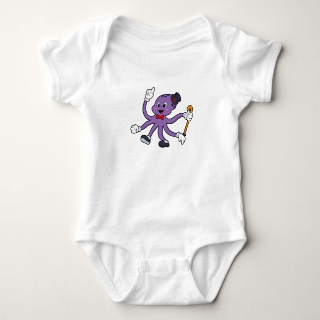 Octopus as Magician with Hat Baby Bodysuit (Front)