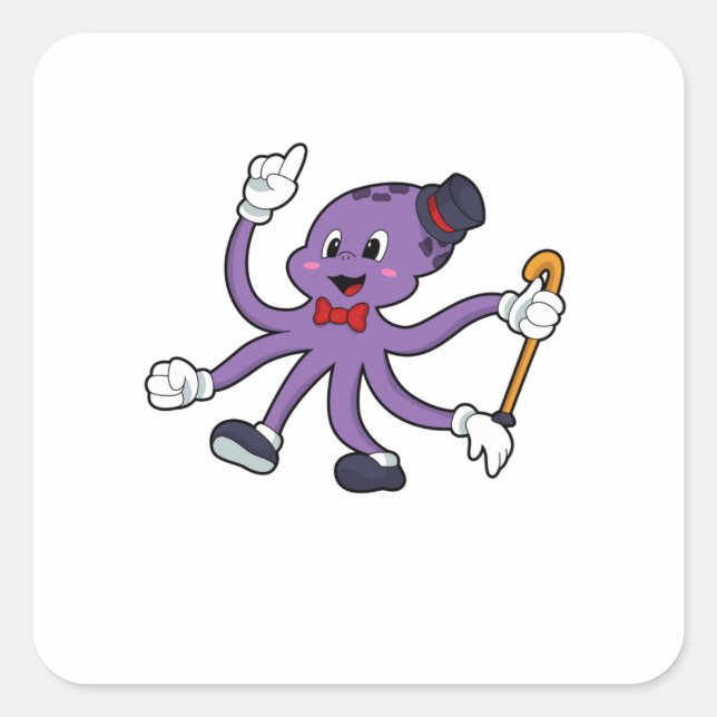 Octopus as Magician with Hat Square Sticker (Front)