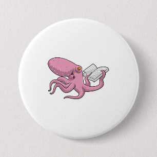 Octopus as Nerd witth Book 7.5 Cm Round Badge