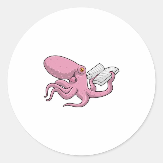 Octopus as Nerd witth Book Classic Round Sticker (Front)
