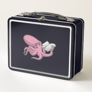 Octopus as Nerd witth Book Metal Lunch Box
