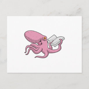 Octopus as Nerd witth Book Postcard