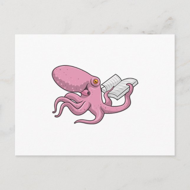 Octopus as Nerd witth Book Postcard (Front)