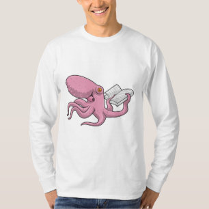 Octopus as Nerd witth Book T-Shirt