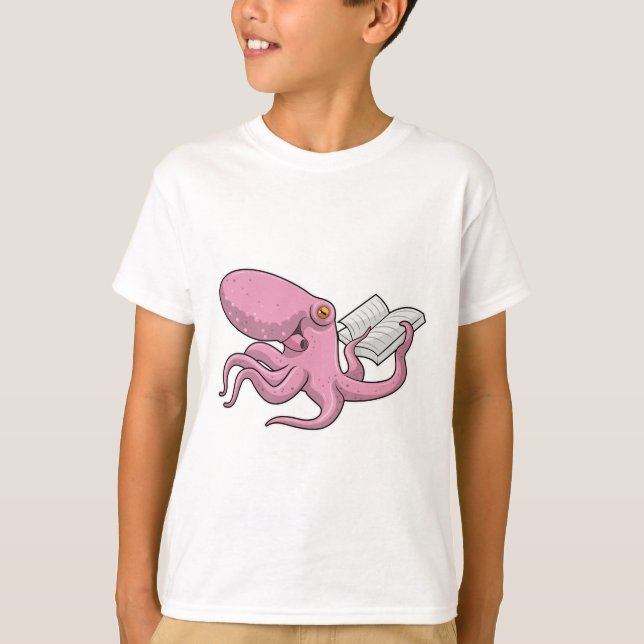 Octopus as Nerd witth Book T-Shirt (Front)
