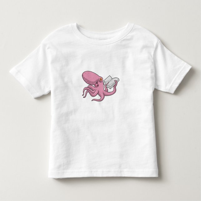 Octopus as Nerd witth Book Toddler T-Shirt (Front)