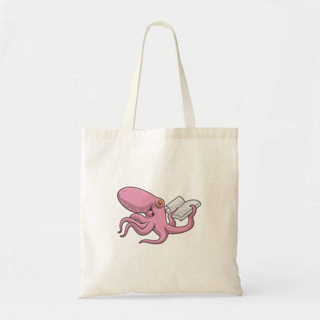 Octopus as Nerd witth Book Tote Bag (Front)