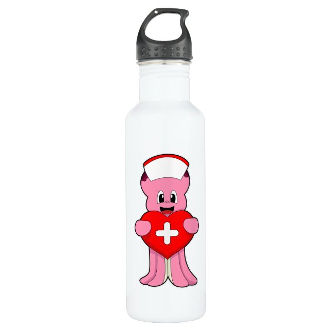 Octopus as Nurse with Heart 710 Ml Water Bottle (Front)