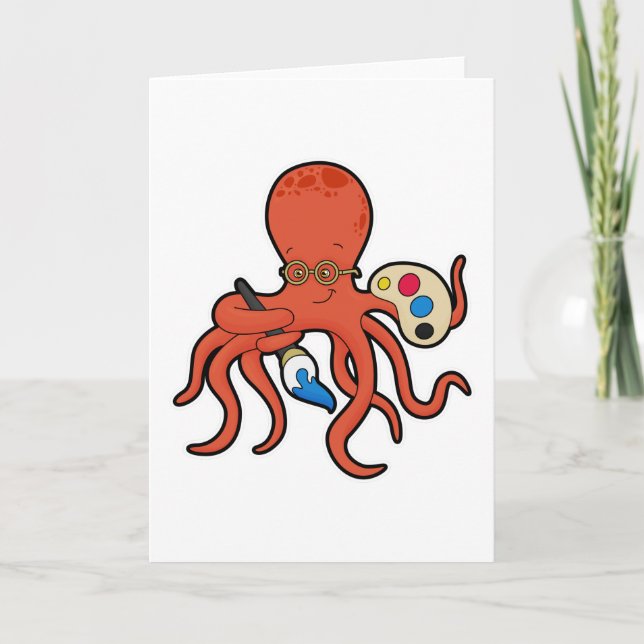 Octopus as Painter with Paint & Brush Card (Front)
