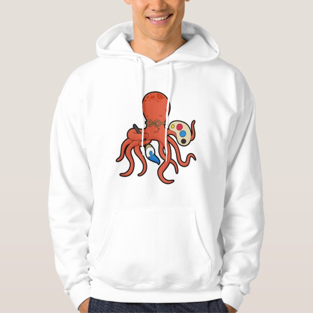 Octopus as Painter with Paint & Brush Hoodie (Front)