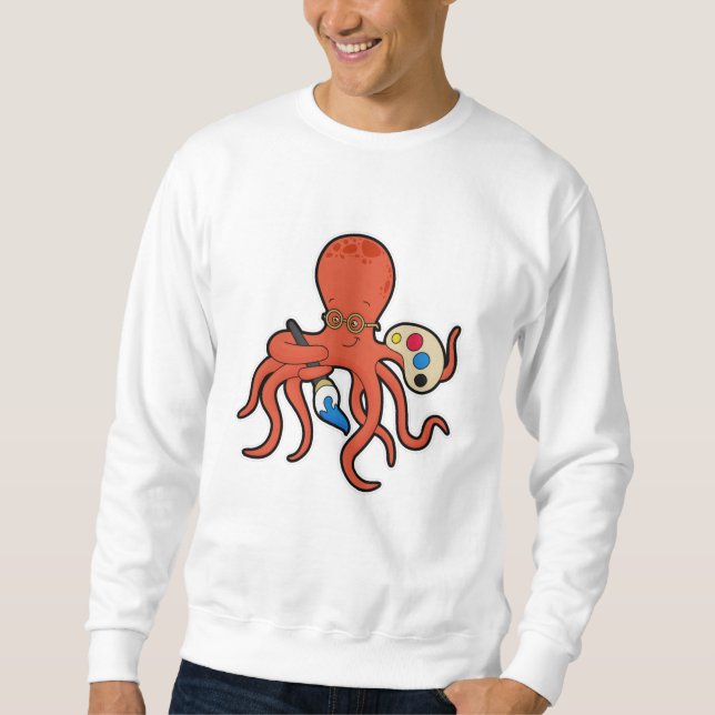 Octopus as Painter with Paint & Brush Sweatshirt (Front)