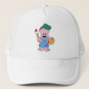 Octopus as Painter with Paint brush Trucker Hat