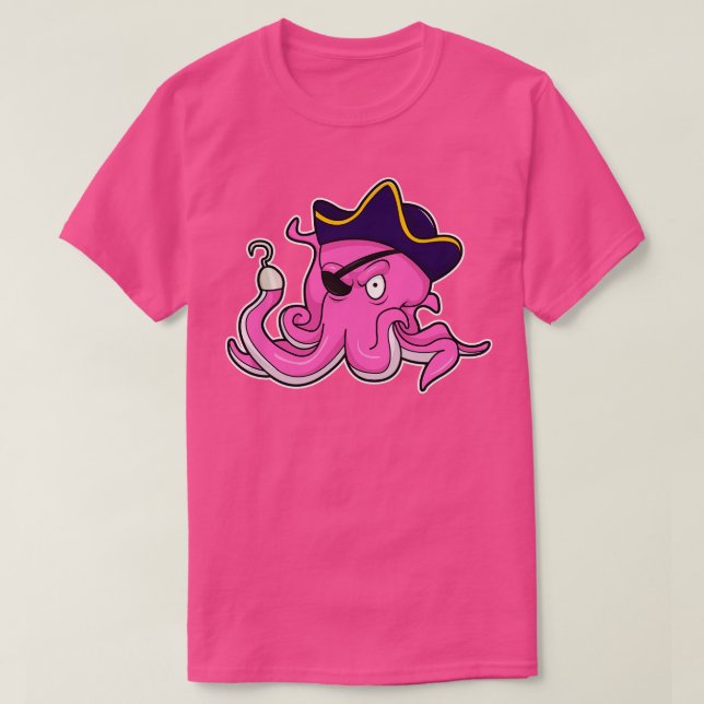 Octopus as Pirate with Hooked hand Eye patch T-Shirt (Design Front)