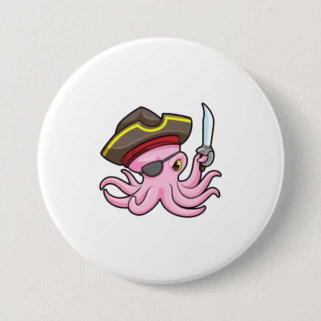 Octopus as Pirate with Sabre & Eye patch 7.5 Cm Round Badge (Front)