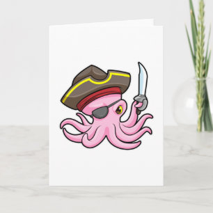 Octopus as Pirate with Sabre & Eye patch Card