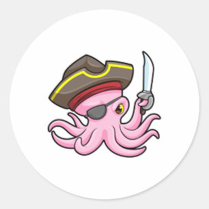 Octopus as Pirate with Sabre & Eye patch Classic Round Sticker