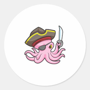 Octopus as Pirate with Sabre & Eye patch Classic Round Sticker