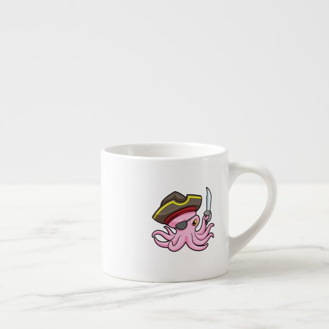 Octopus as Pirate with Sabre & Eye patch Espresso Cup (Right)
