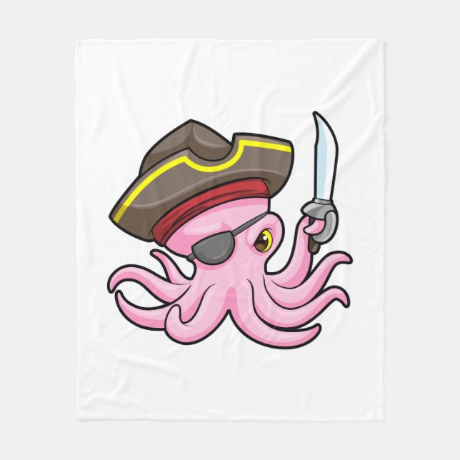 Octopus as Pirate with Sabre & Eye patch Fleece Blanket (Front)