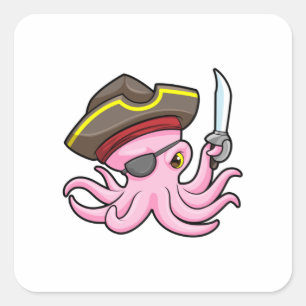 Octopus as Pirate with Sabre & Eye patch Square Sticker