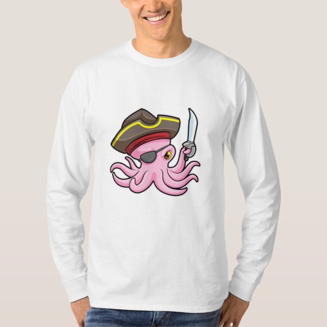 Octopus as Pirate with Sabre & Eye patch T-Shirt (Front)