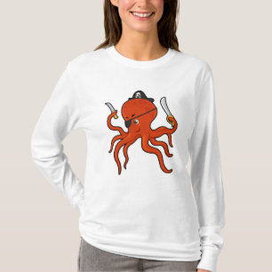 Octopus as Pirate with Sword & Knife T-Shirt