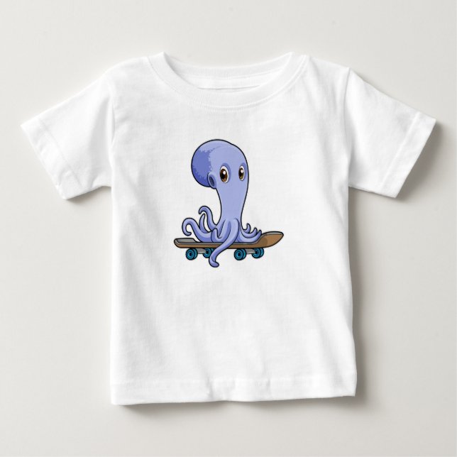 Octopus as Skater with Skateboard Baby T-Shirt (Front)