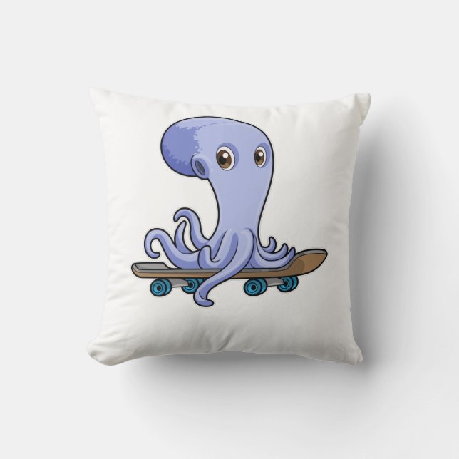 Octopus as Skater with Skateboard Cushion (Front)