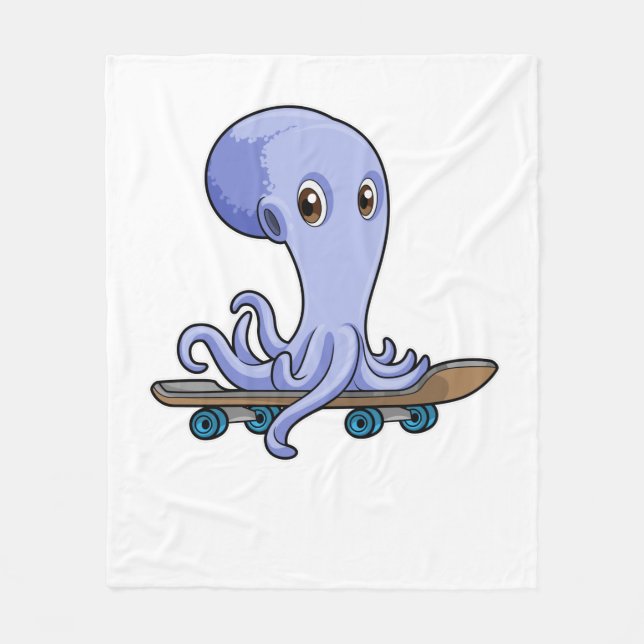 Octopus as Skater with Skateboard Fleece Blanket (Front)