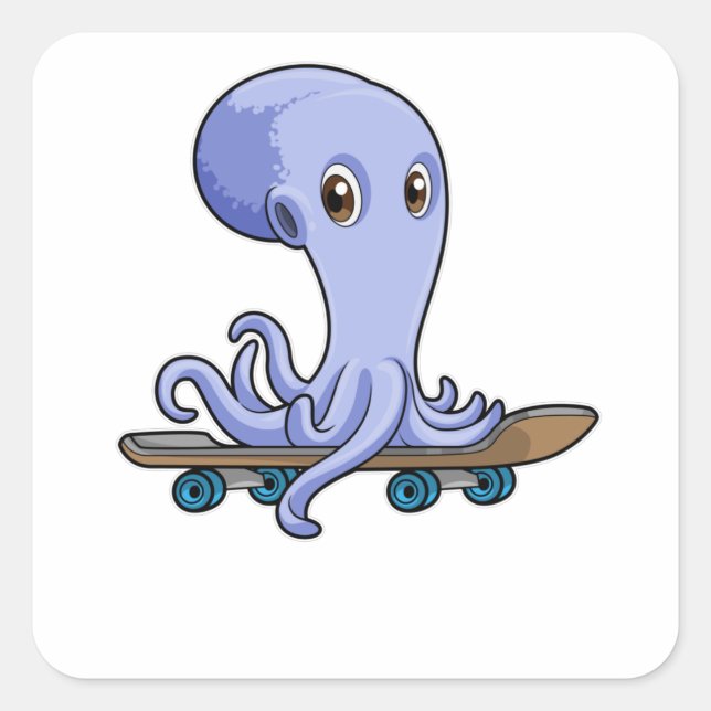 Octopus as Skater with Skateboard Square Sticker (Front)