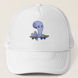 Octopus as Skater with Skateboard Trucker Hat