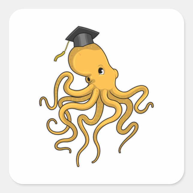 Octopus as Student with Diploma Square Sticker (Front)