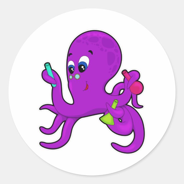 Octopus as Teacher with Laboratory equipment Classic Round Sticker (Front)