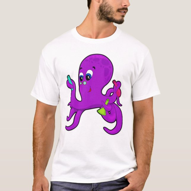 Octopus as Teacher with Laboratory equipment T-Shirt (Front)