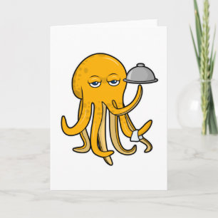 Octopus as Waiter with Serving towel Card