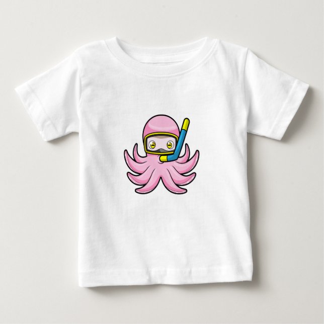 Octopus at Diving with Snorkel & Swimming goggles Baby T-Shirt (Front)