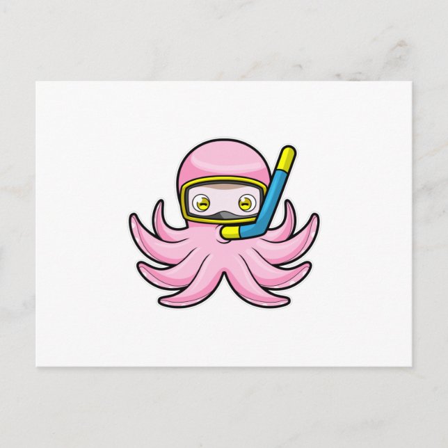 Octopus at Diving with Snorkel & Swimming goggles Postcard (Front)
