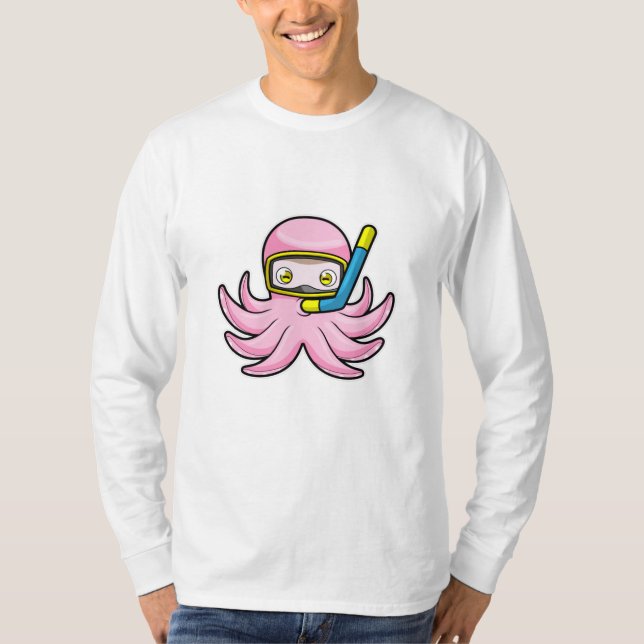 Octopus at Diving with Snorkel & Swimming goggles T-Shirt (Front)
