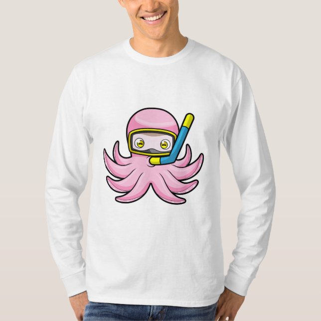 Octopus at Diving with Snorkel & Swimming goggles T-Shirt (Front)
