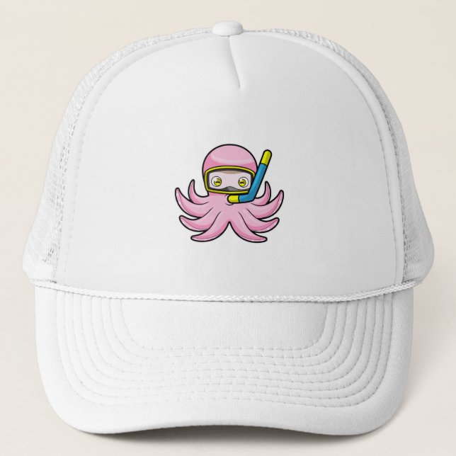 Octopus at Diving with Snorkel & Swimming goggles Trucker Hat (Front)