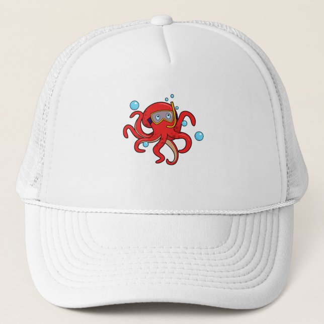 Octopus at Diving with Swimming goggles Trucker Hat (Front)