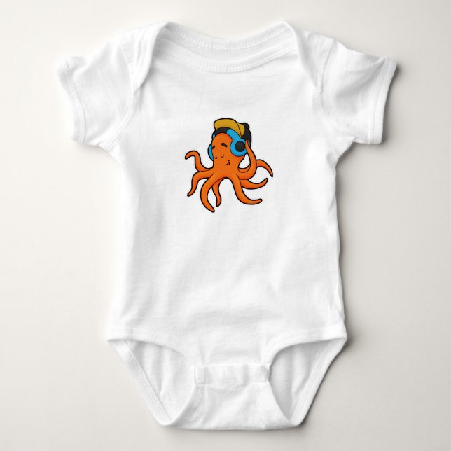 Octopus at Music with Headphone Baby Bodysuit (Front)